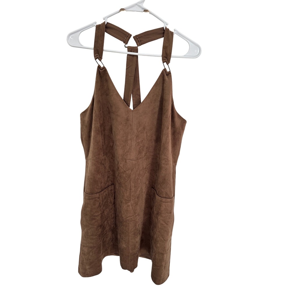 BCBG Brown‎ Faux Suede Pocket Overall Dress Mini Size M